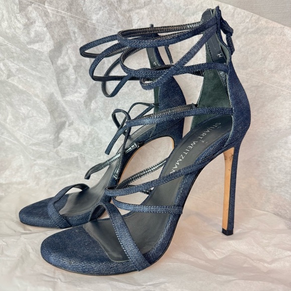 STUART WEITZMAN MYEX sandal denim strappy stiletto 7 women’s - Picture 5 of 9